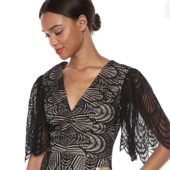 DRESS THE POPULATION Mia Black Lace Dress Flutter Sleeve SZ S NWT - Picture 3 of 10
